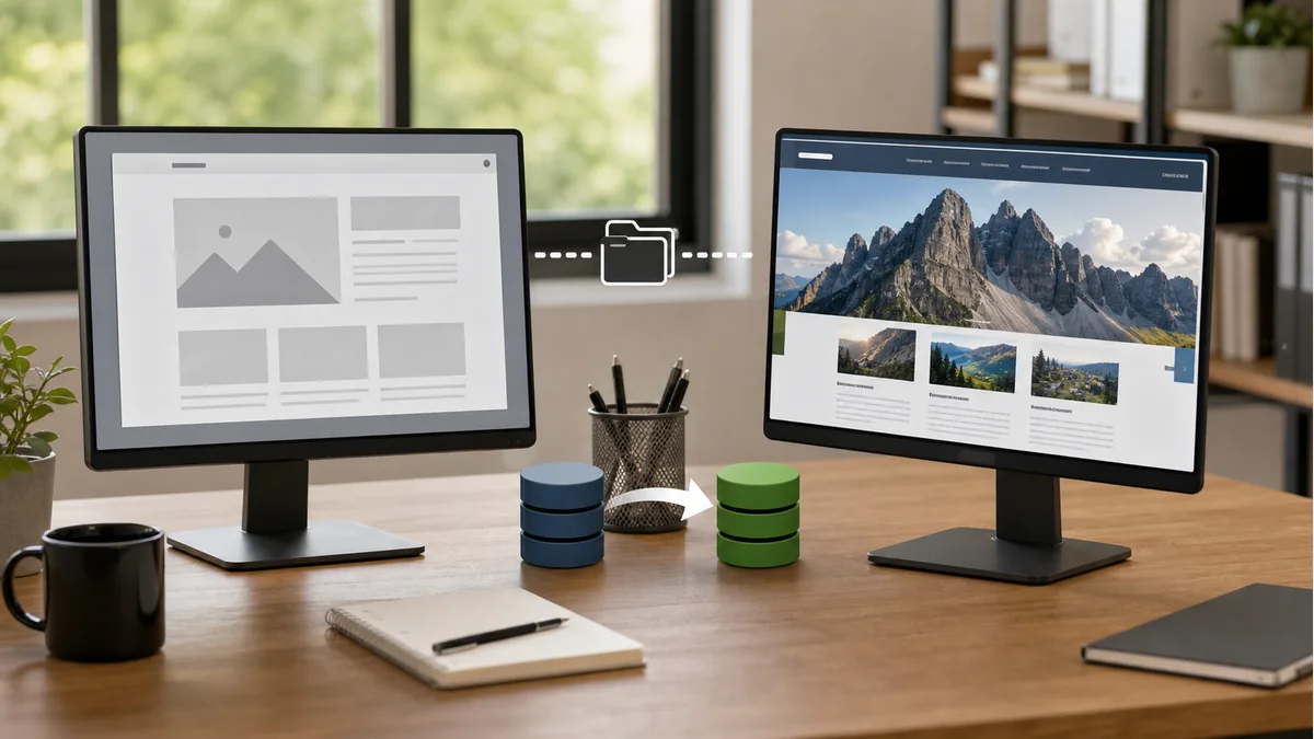 Immagine editoriale fotorealistica dedicata a “Aggiornare WordPress senza usare il sito come ambiente di prova”.
