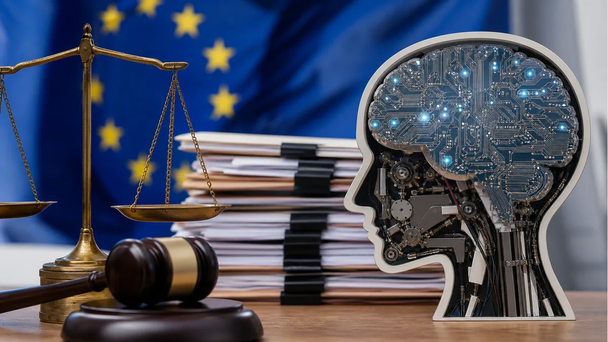 Immagine editoriale fotorealistica dedicata a “AI Act: cosa cambia davvero dal 2 agosto 2026”.