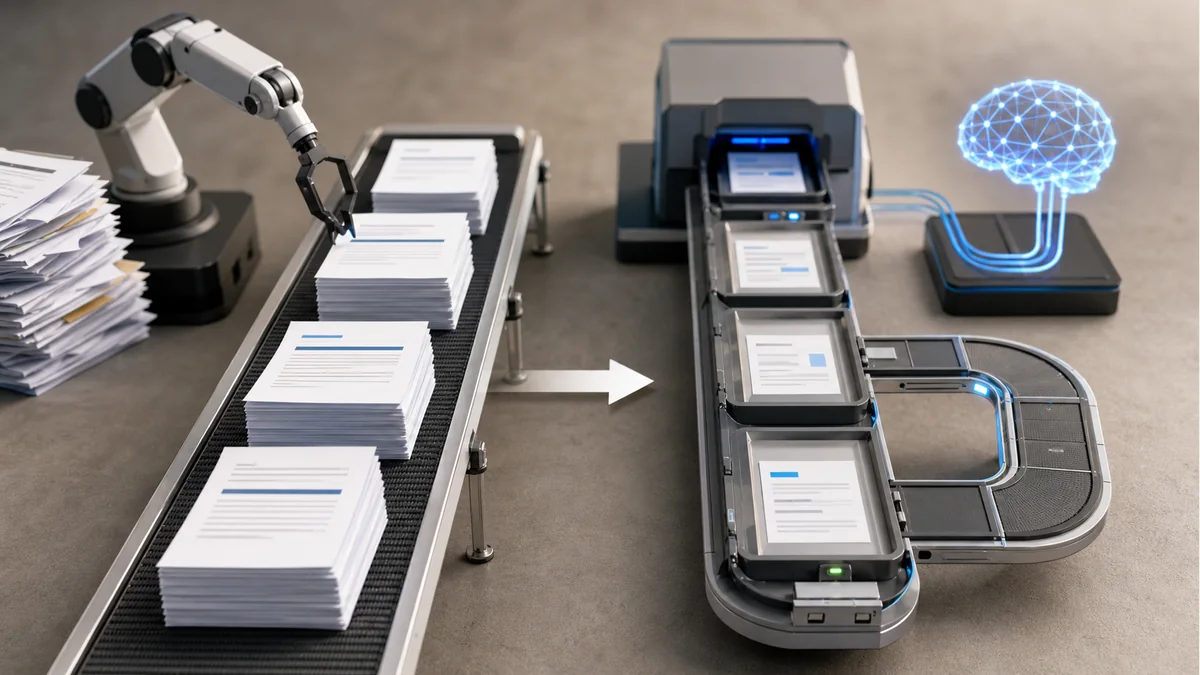Immagine editoriale fotorealistica dedicata a “AI in azienda: automatizzare un compito o riprogettare il processo?”.