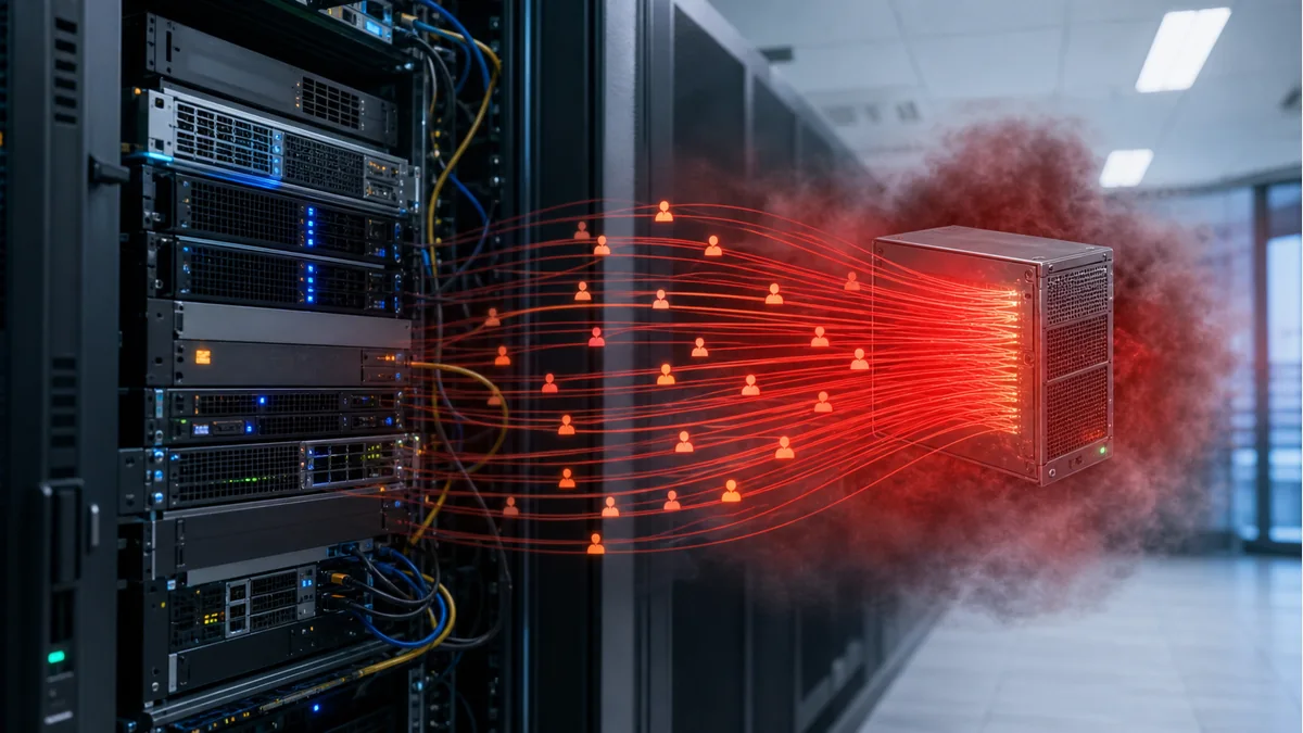 Immagine editoriale fotorealistica dedicata a “Picchi di traffico: quando un server dedicato non basta”.
